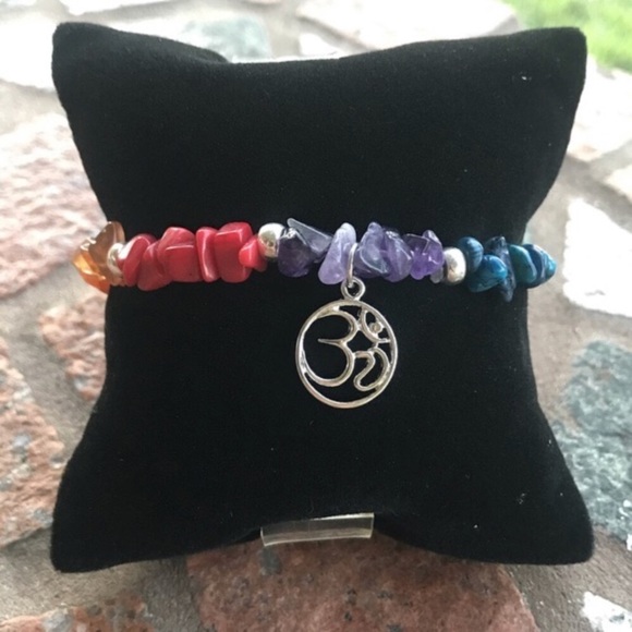 Natural Black Lava Stone Chakra Beaded Bracelet & Adjustable Silicone Bracelet O - Foto 3